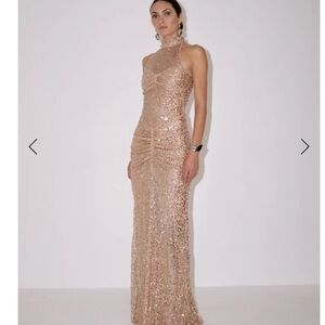 Delfi Collective Avelie Ruched Sequin Dress in Nude